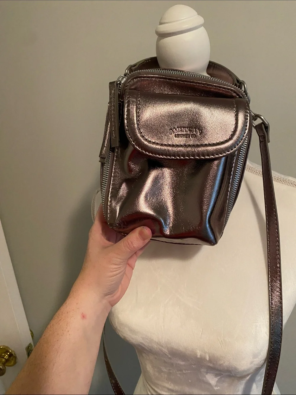 Metallic Crossbody Mini Backpack - Shiny Bronze American Leather Company - Picture 11 of 11